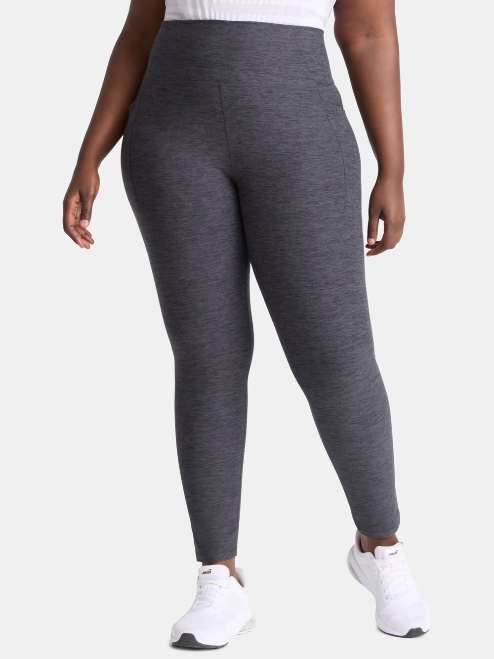 (NEW) High-Rise Heathered Gray Ponte Leggings - Women's Plus